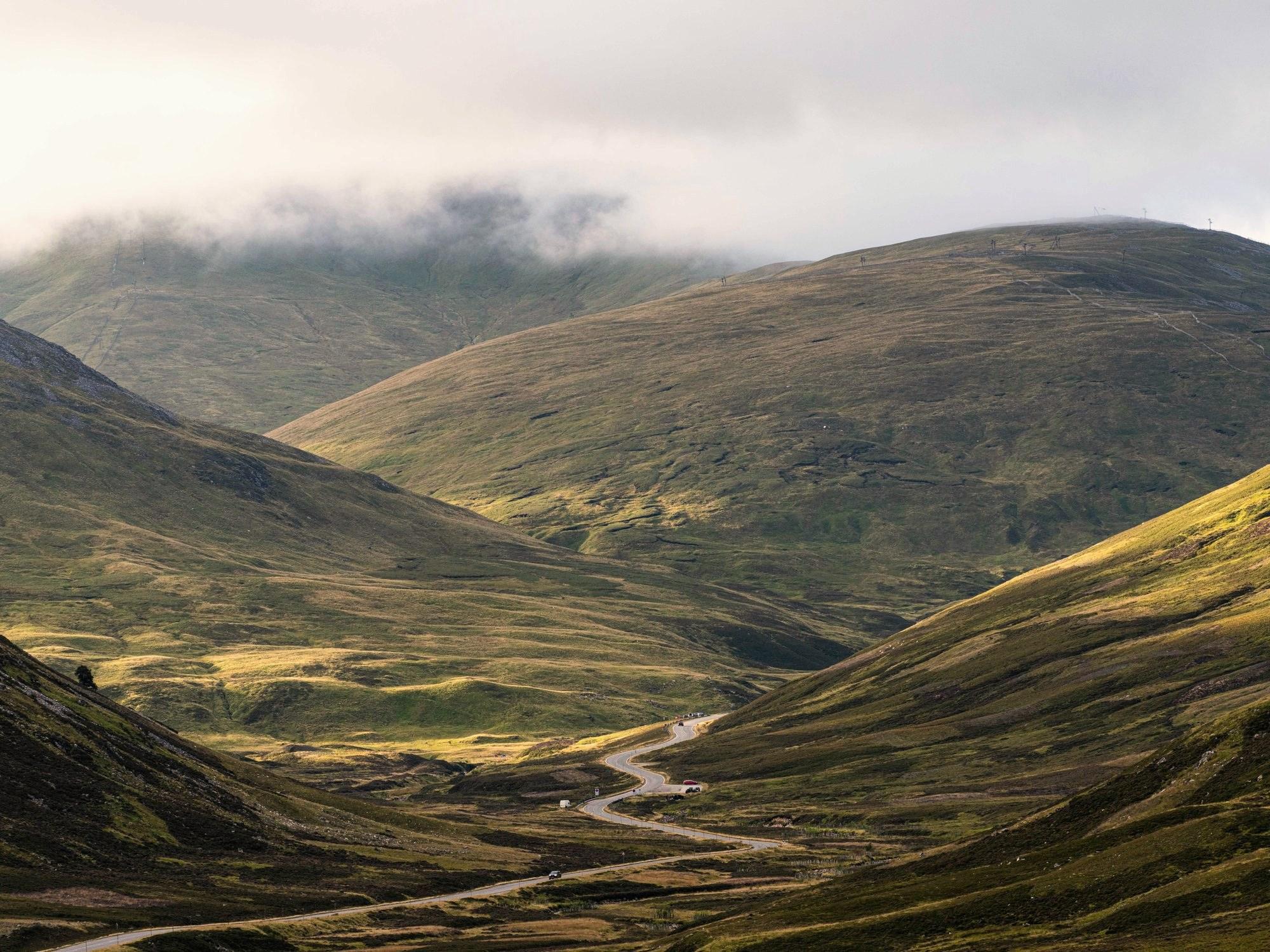 The glen at Glenshee with a winding road